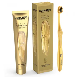 Зубная паста CURASEPT LUXURY WHITENING GOLD, отбеливающая, 75 мл + зубная щетка 
