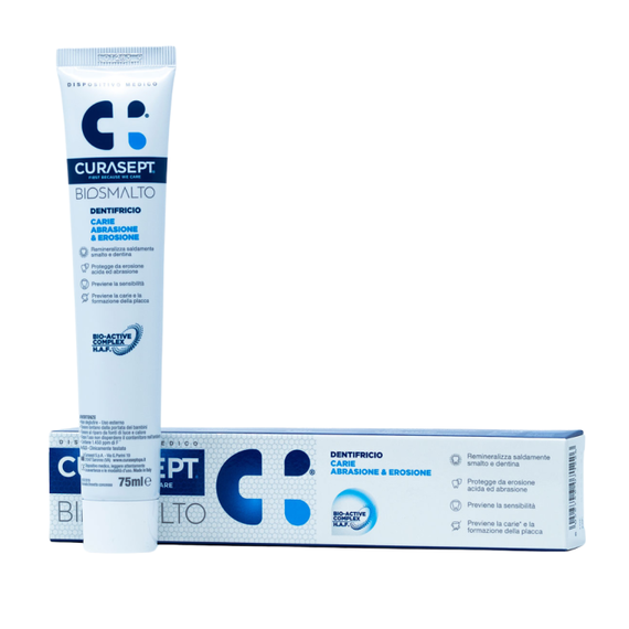 Зубная паста CURASEPT BIOSMALTO CARIES, ABRASION AND EROSION против кариеса, эрозии и стирания зубов, 75 мл 